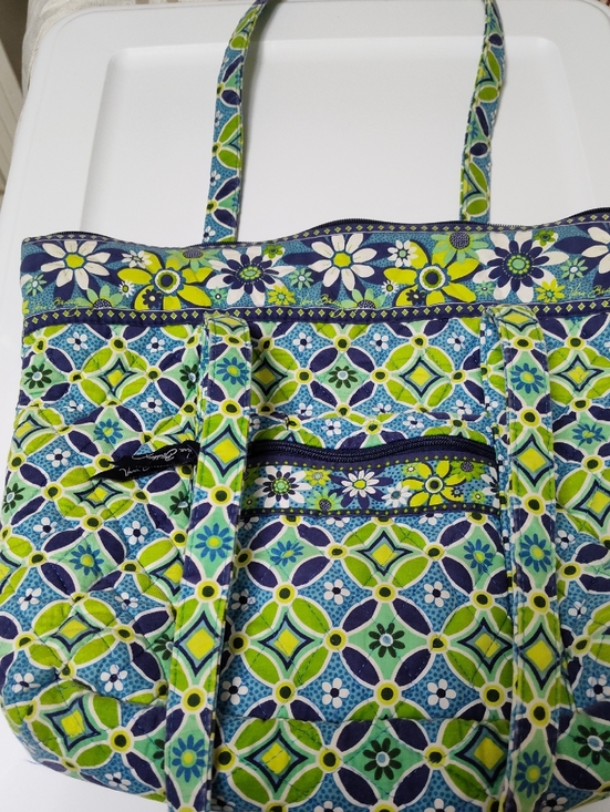 Vera Bradley Handbags - Vera Bradley Blue, Green & White Quilted Floral Geometric Tote